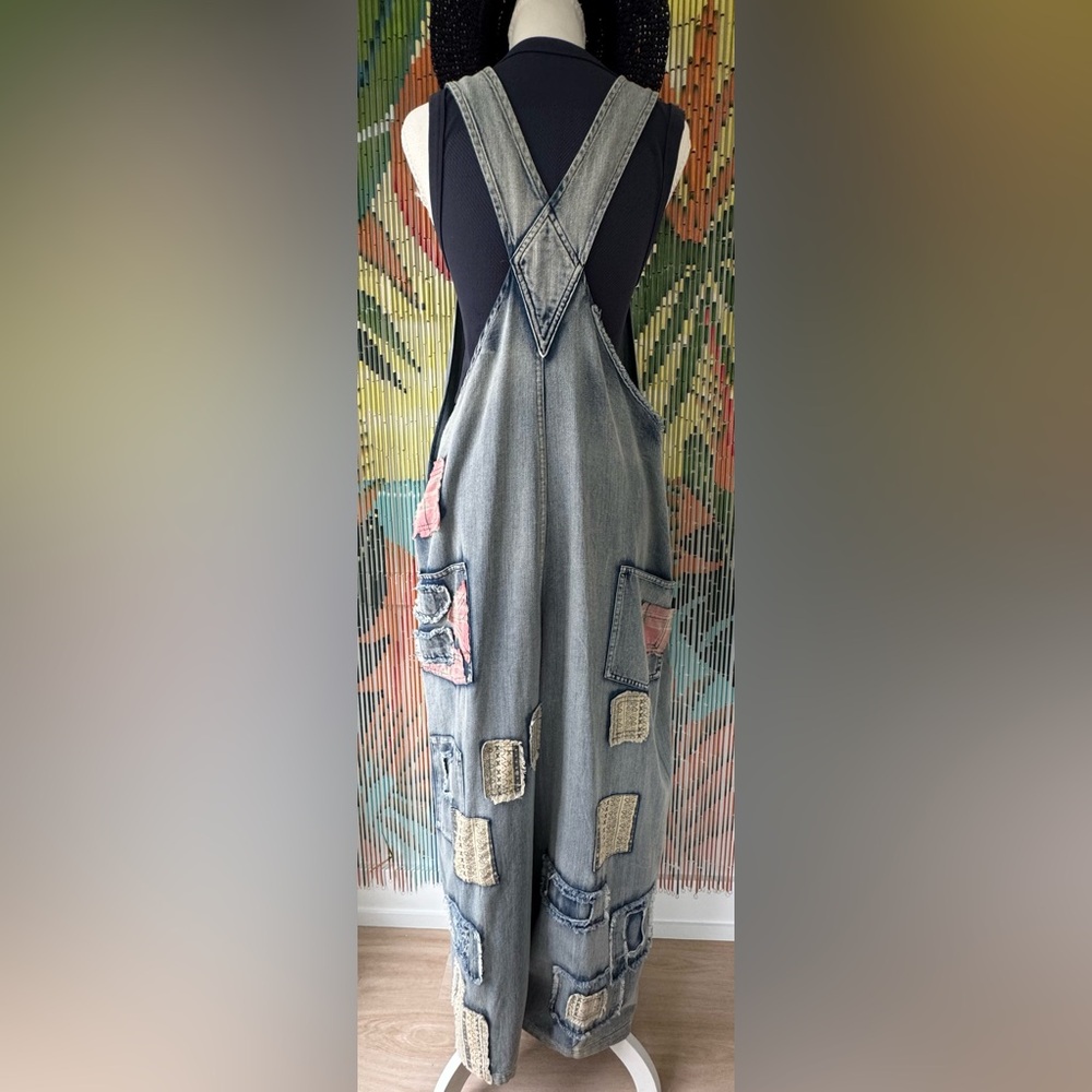 Denim Embroidered Patchwork Overalls Jumpsuit - L… - image 3